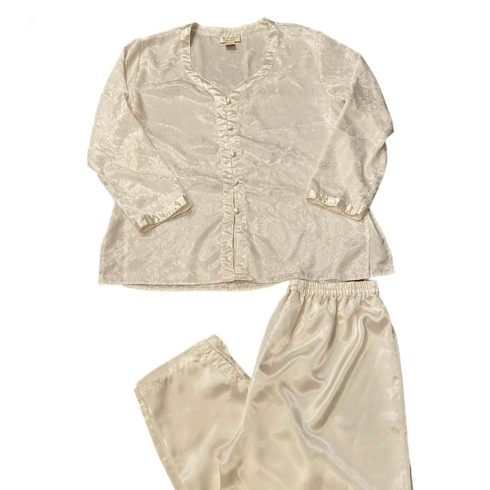 victoria’s secret gold label womens pajama set cream color size medium
